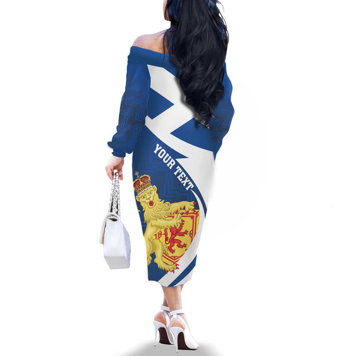 Personalized Scotland Family Matching Off The Shoulder Long Sleeve Dress and Hawaiian Shirt Lion Rampant Flag Style