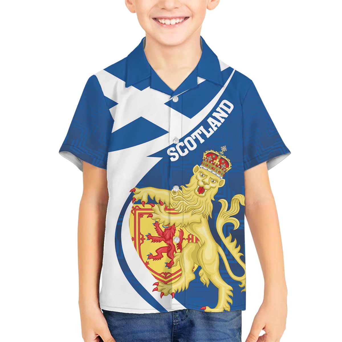 Personalized Scotland Family Matching Off The Shoulder Long Sleeve Dress and Hawaiian Shirt Lion Rampant Flag Style