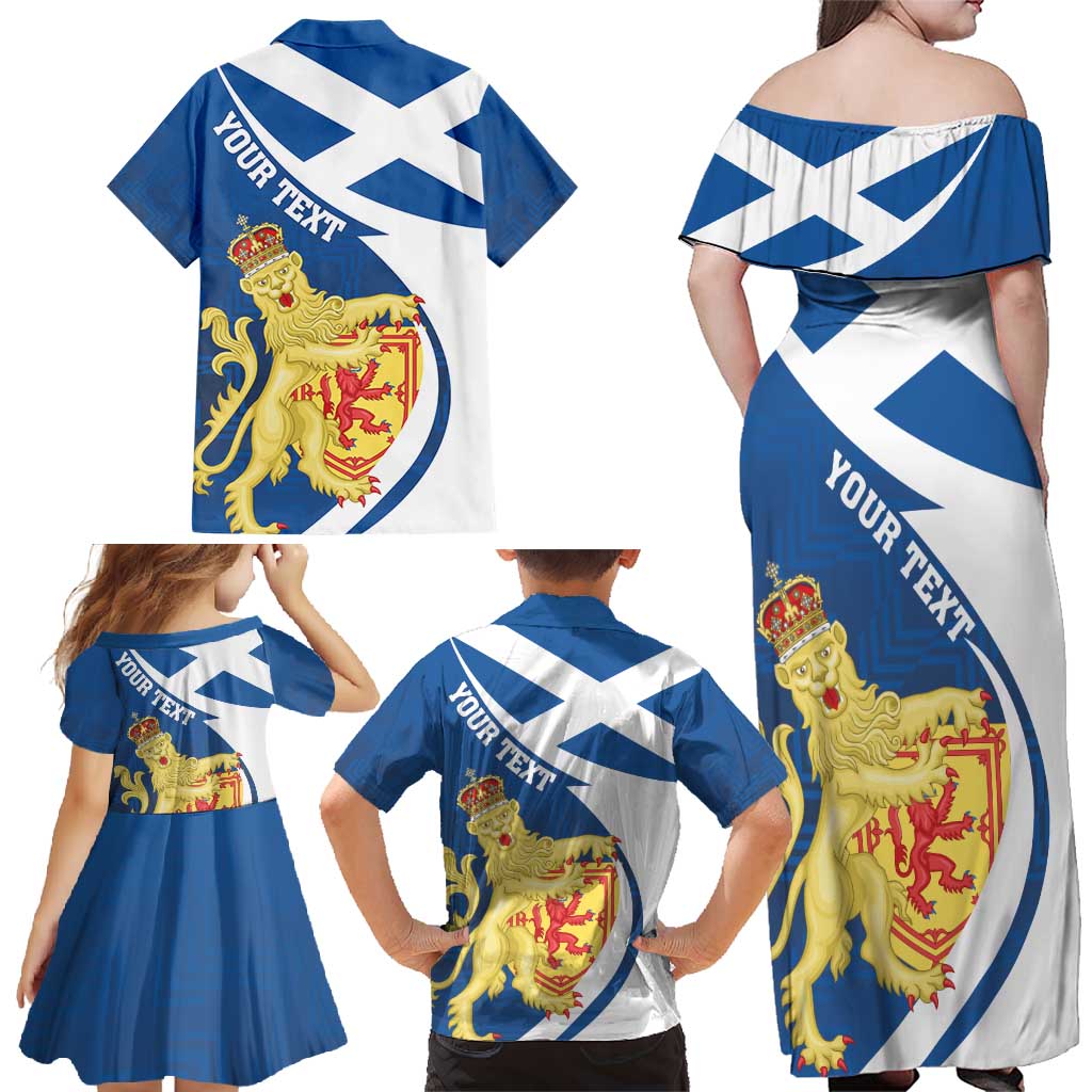 Personalized Scotland Family Matching Off Shoulder Maxi Dress and Hawaiian Shirt Lion Rampant Flag Style