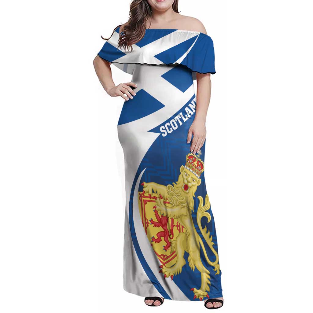 Personalized Scotland Family Matching Off Shoulder Maxi Dress and Hawaiian Shirt Lion Rampant Flag Style