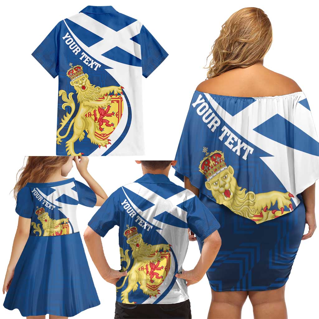 Personalized Scotland Family Matching Off Shoulder Short Dress and Hawaiian Shirt Lion Rampant Flag Style