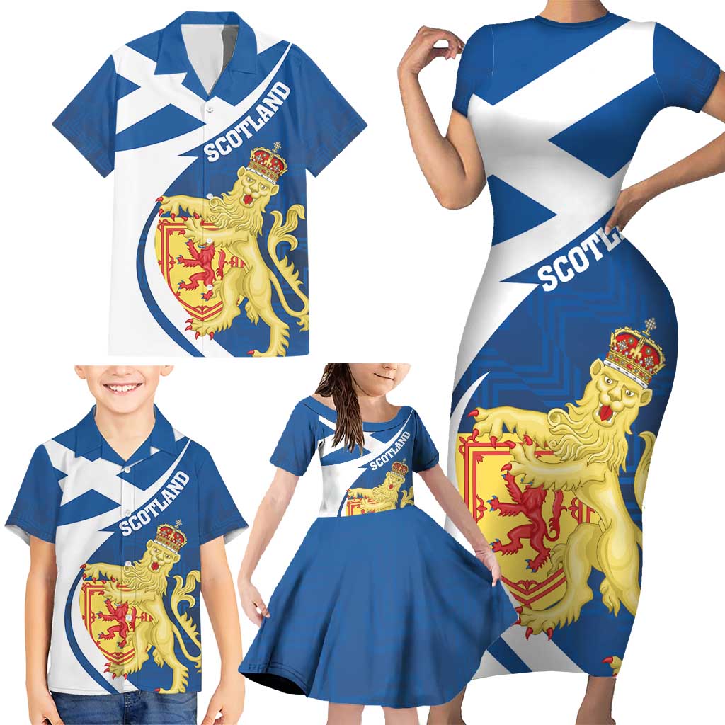 Personalized Scotland Family Matching Short Sleeve Bodycon Dress and Hawaiian Shirt Lion Rampant Flag Style