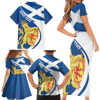 Personalized Scotland Family Matching Short Sleeve Bodycon Dress and Hawaiian Shirt Lion Rampant Flag Style