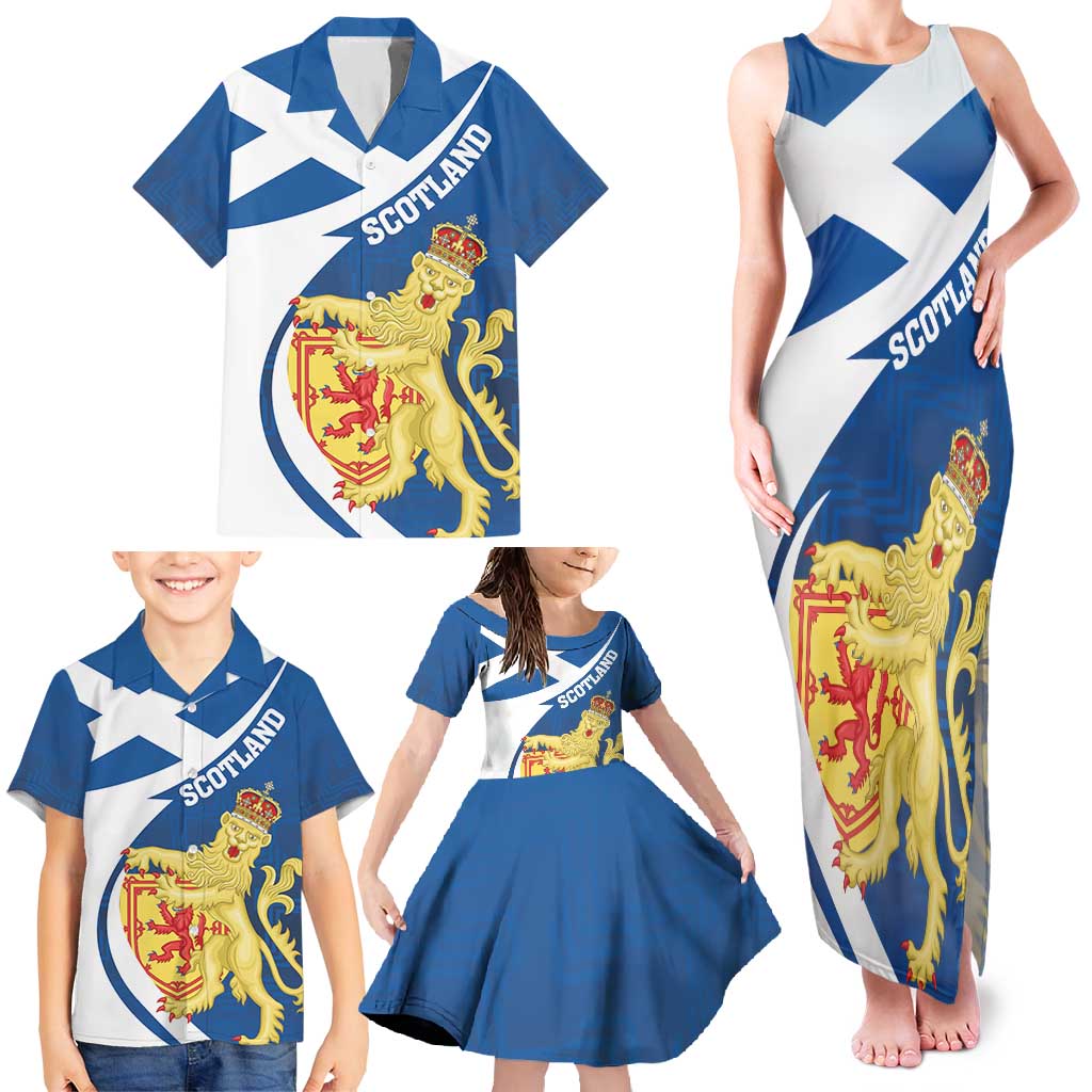 Personalized Scotland Family Matching Tank Maxi Dress and Hawaiian Shirt Lion Rampant Flag Style