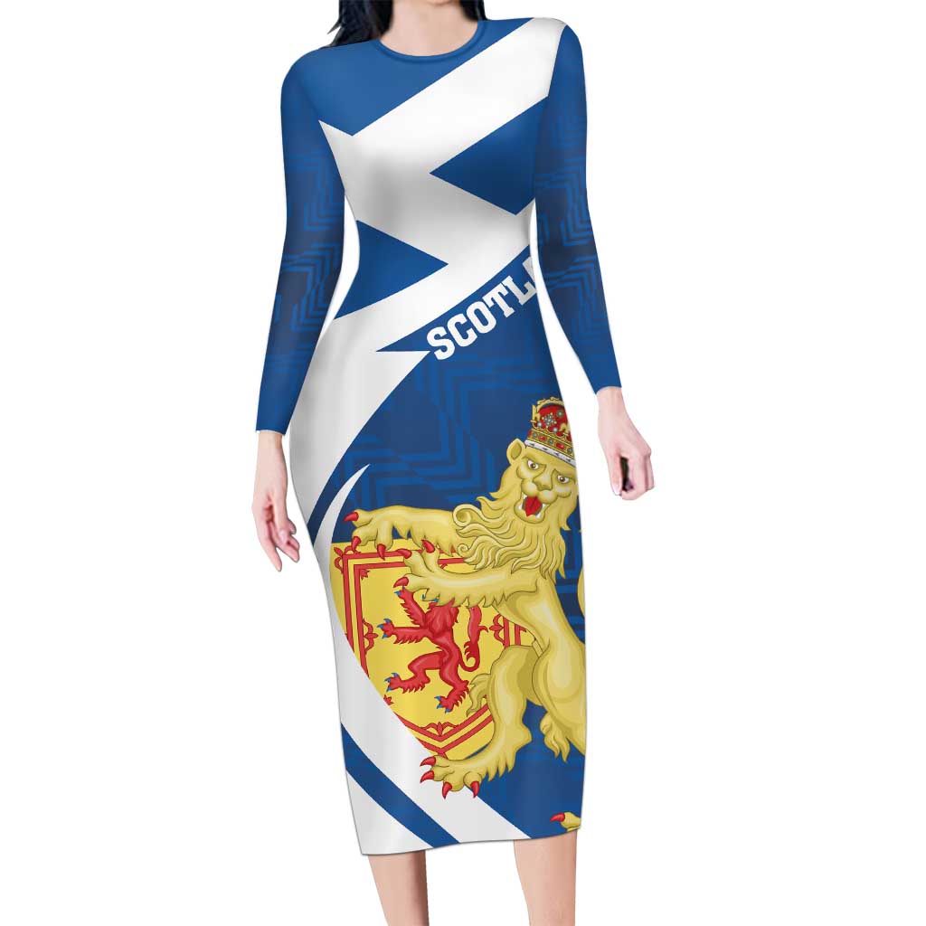 Personalized Scotland Long Sleeve Bodycon Dress Lion Rampant Flag Style