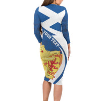 Personalized Scotland Long Sleeve Bodycon Dress Lion Rampant Flag Style