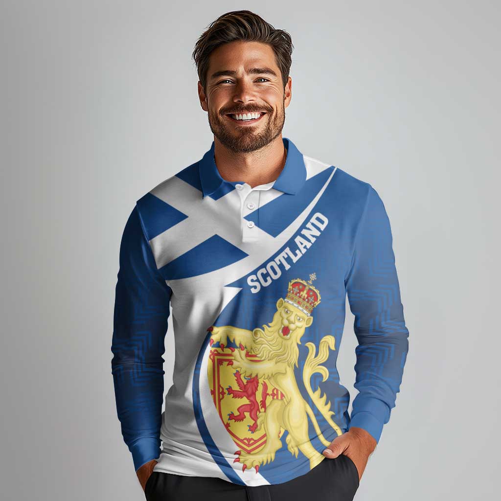 Personalized Scotland Long Sleeve Polo Shirt Lion Rampant Flag Style