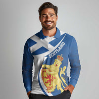 Personalized Scotland Long Sleeve Polo Shirt Lion Rampant Flag Style