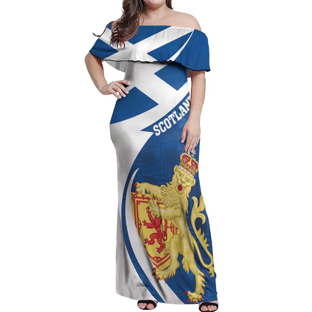 Personalized Scotland Off Shoulder Maxi Dress Lion Rampant Flag Style