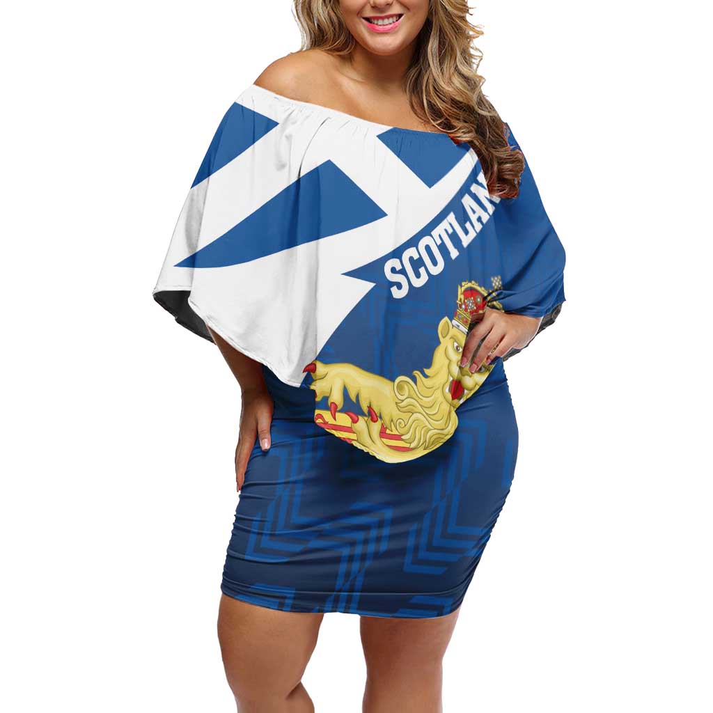 Personalized Scotland Off Shoulder Short Dress Lion Rampant Flag Style