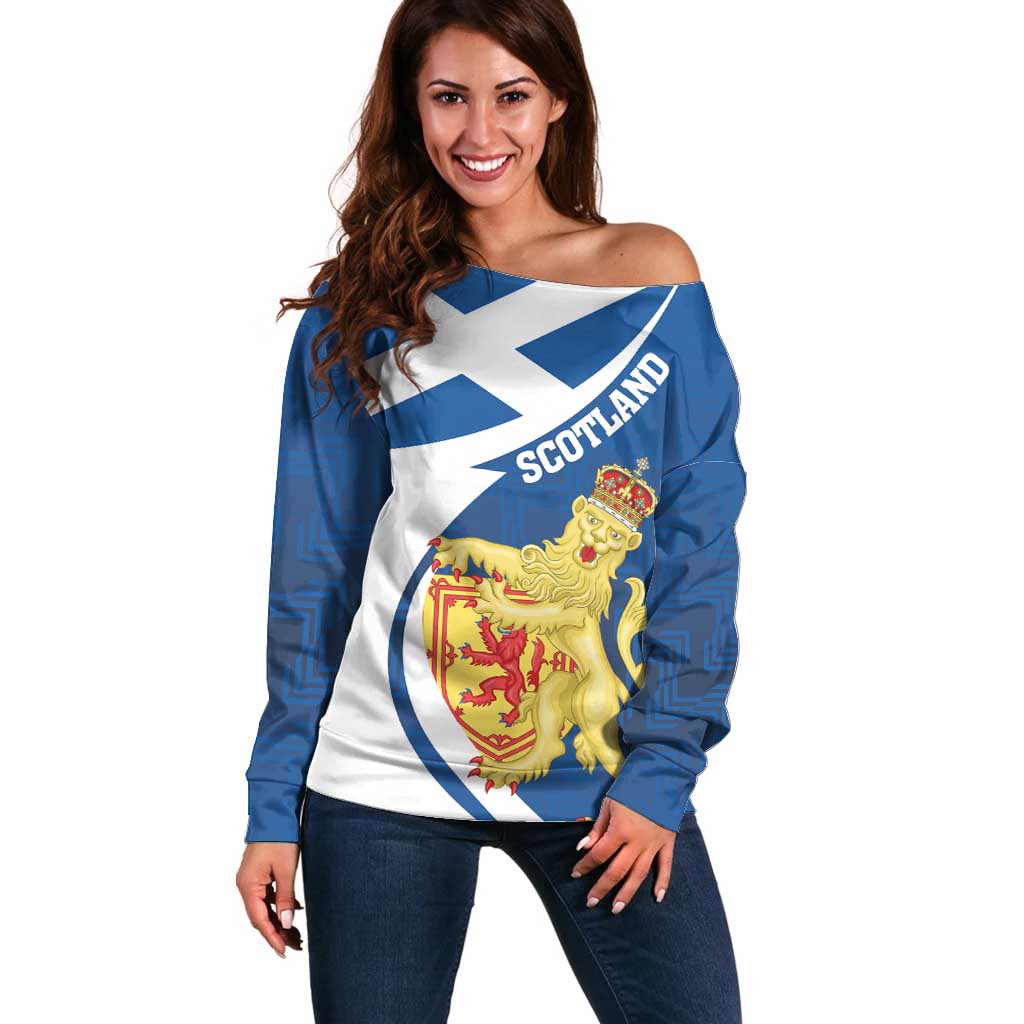 Personalized Scotland Off Shoulder Sweater Lion Rampant Flag Style