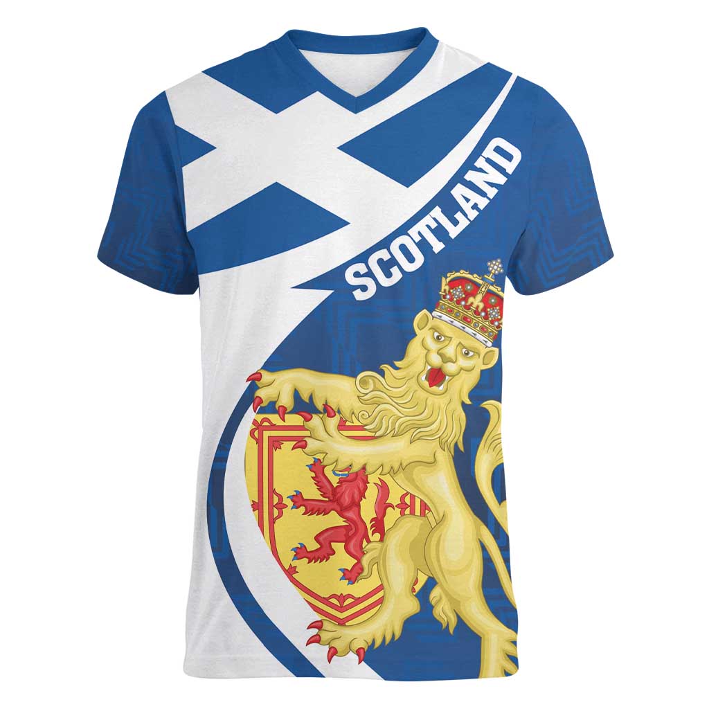 Personalized Scotland Women V-Neck T-Shirt Lion Rampant Flag Style