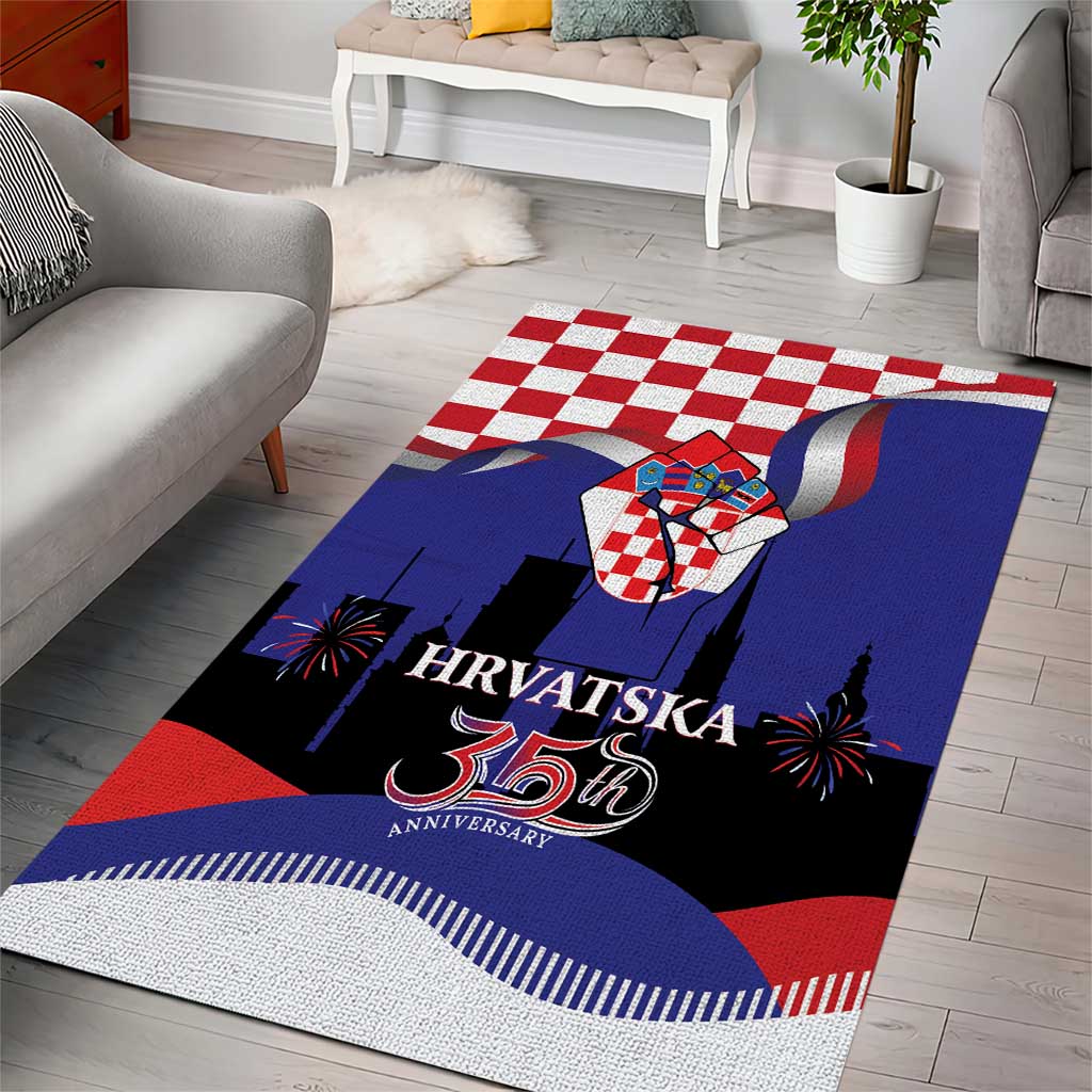 Croatia Independence Day Area Rug Hrvatska Checkerboard 35th Anniversary