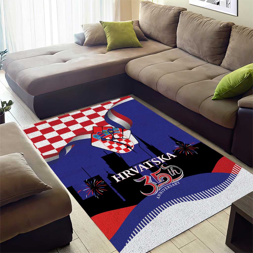 Croatia Independence Day Area Rug Hrvatska Checkerboard 35th Anniversary