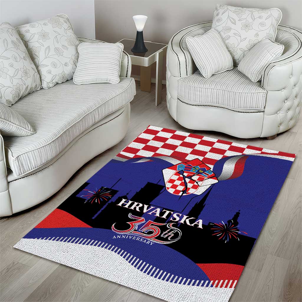 Croatia Independence Day Area Rug Hrvatska Checkerboard 35th Anniversary