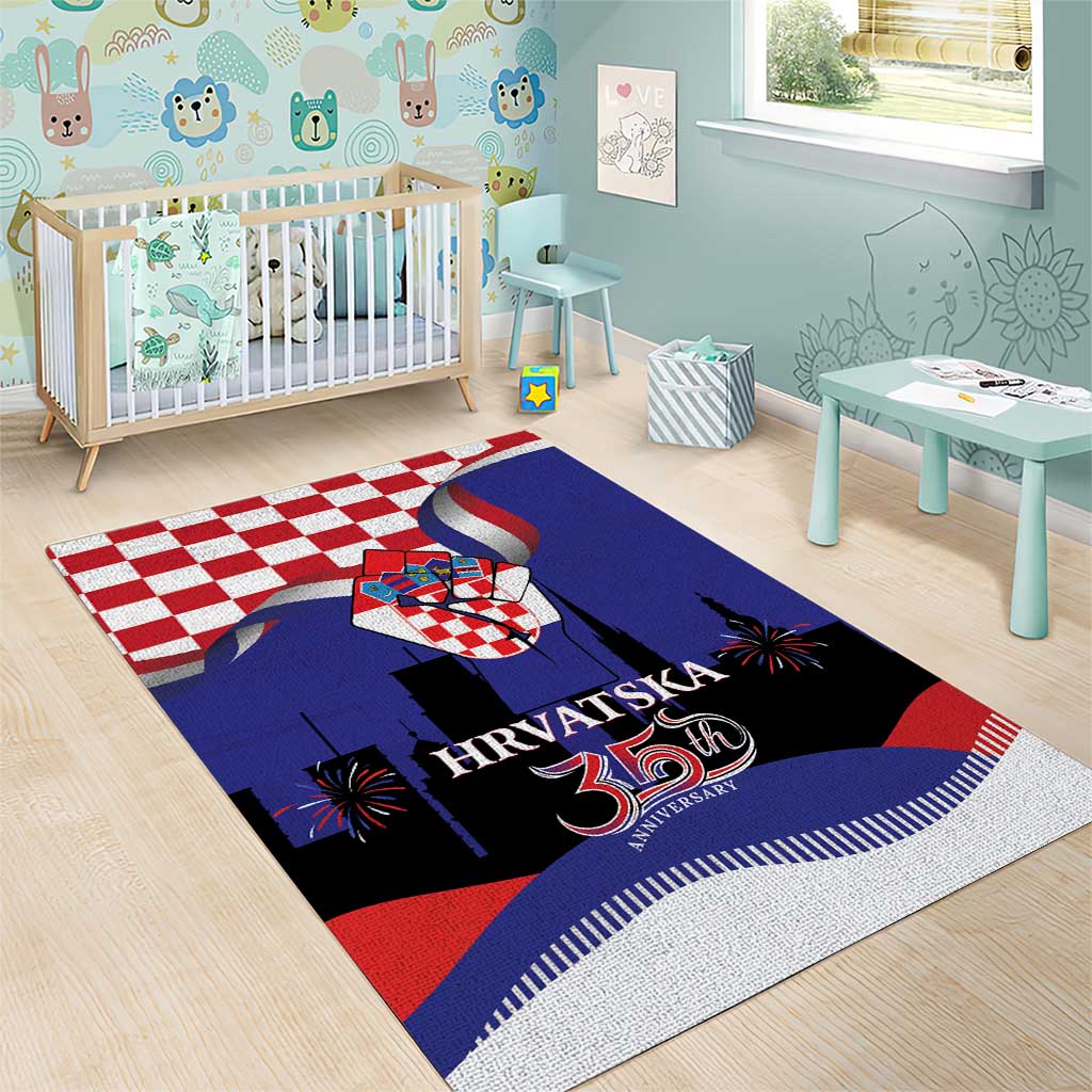 Croatia Independence Day Area Rug Hrvatska Checkerboard 35th Anniversary