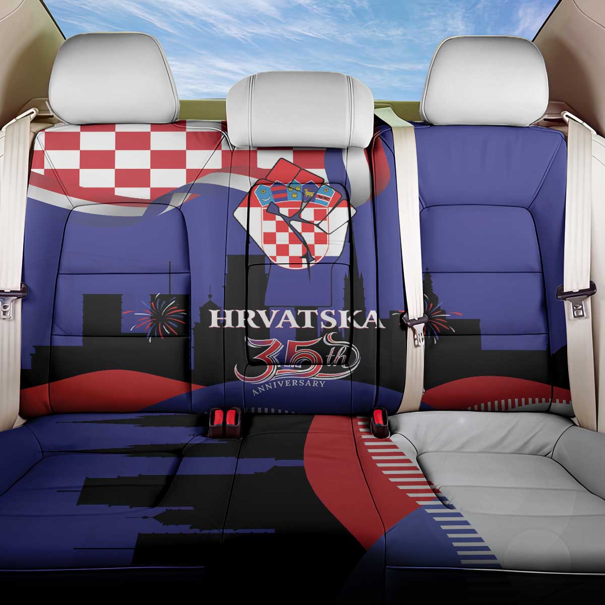 Croatia Independence Day Back Car Seat Cover Hrvatska Checkerboard 35th Anniversary