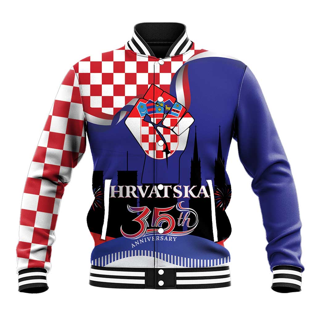 Croatia Independence Day Baseball Jacket Hrvatska Checkerboard 35th Anniversary