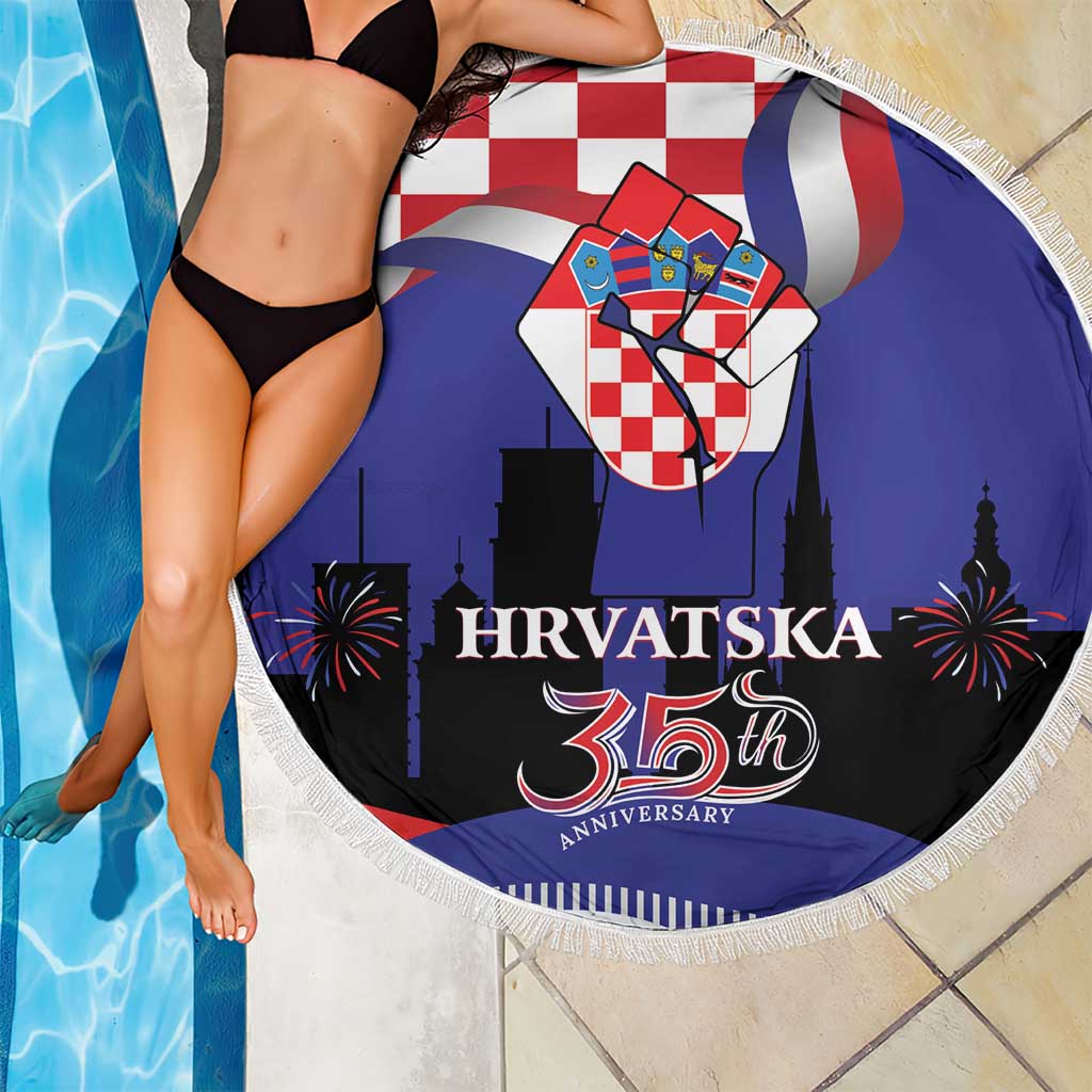 Croatia Independence Day Beach Blanket Hrvatska Checkerboard 35th Anniversary