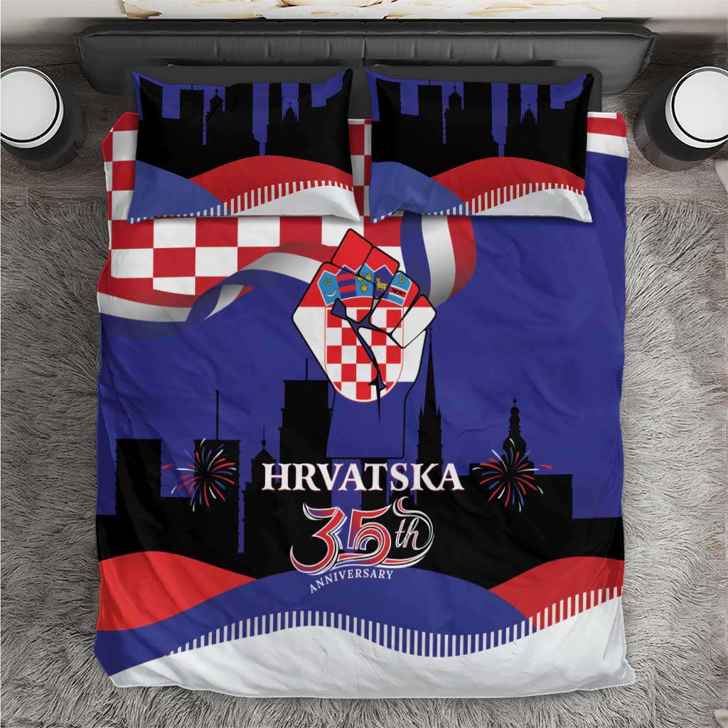Croatia Independence Day Bedding Set Hrvatska Checkerboard 35th Anniversary