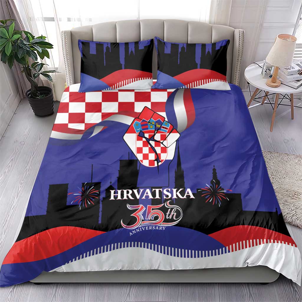 Croatia Independence Day Bedding Set Hrvatska Checkerboard 35th Anniversary