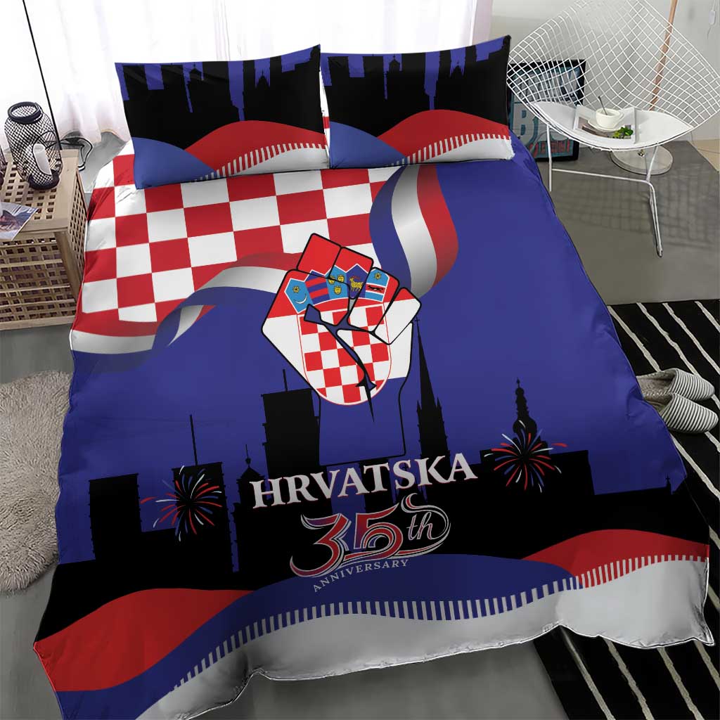 Croatia Independence Day Bedding Set Hrvatska Checkerboard 35th Anniversary
