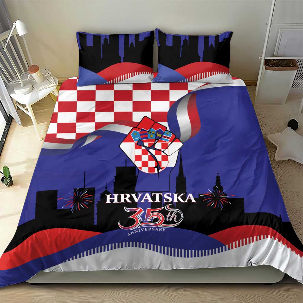 Croatia Independence Day Bedding Set Hrvatska Checkerboard 35th Anniversary