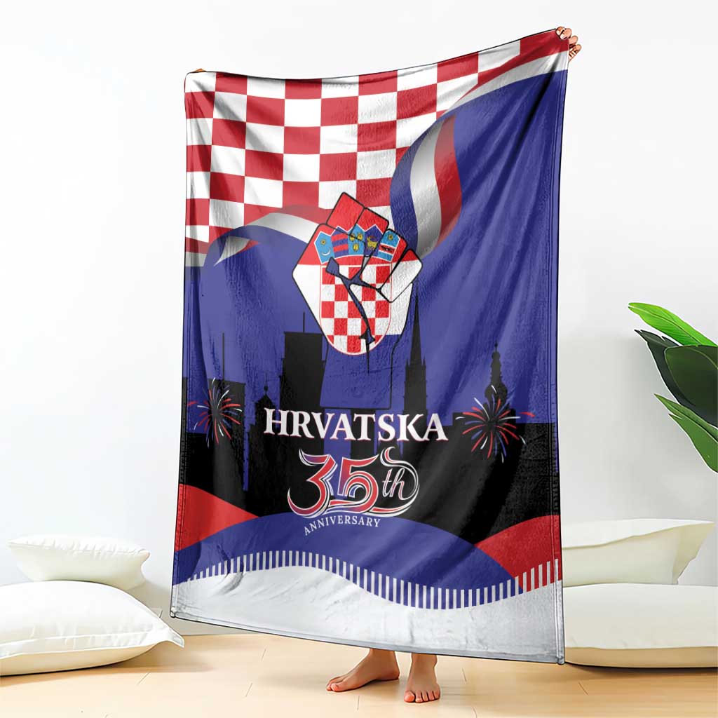 Croatia Independence Day Blanket Hrvatska Checkerboard 35th Anniversary
