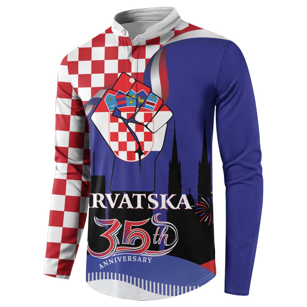 Croatia Independence Day Button Sweatshirt Hrvatska Checkerboard 35th Anniversary
