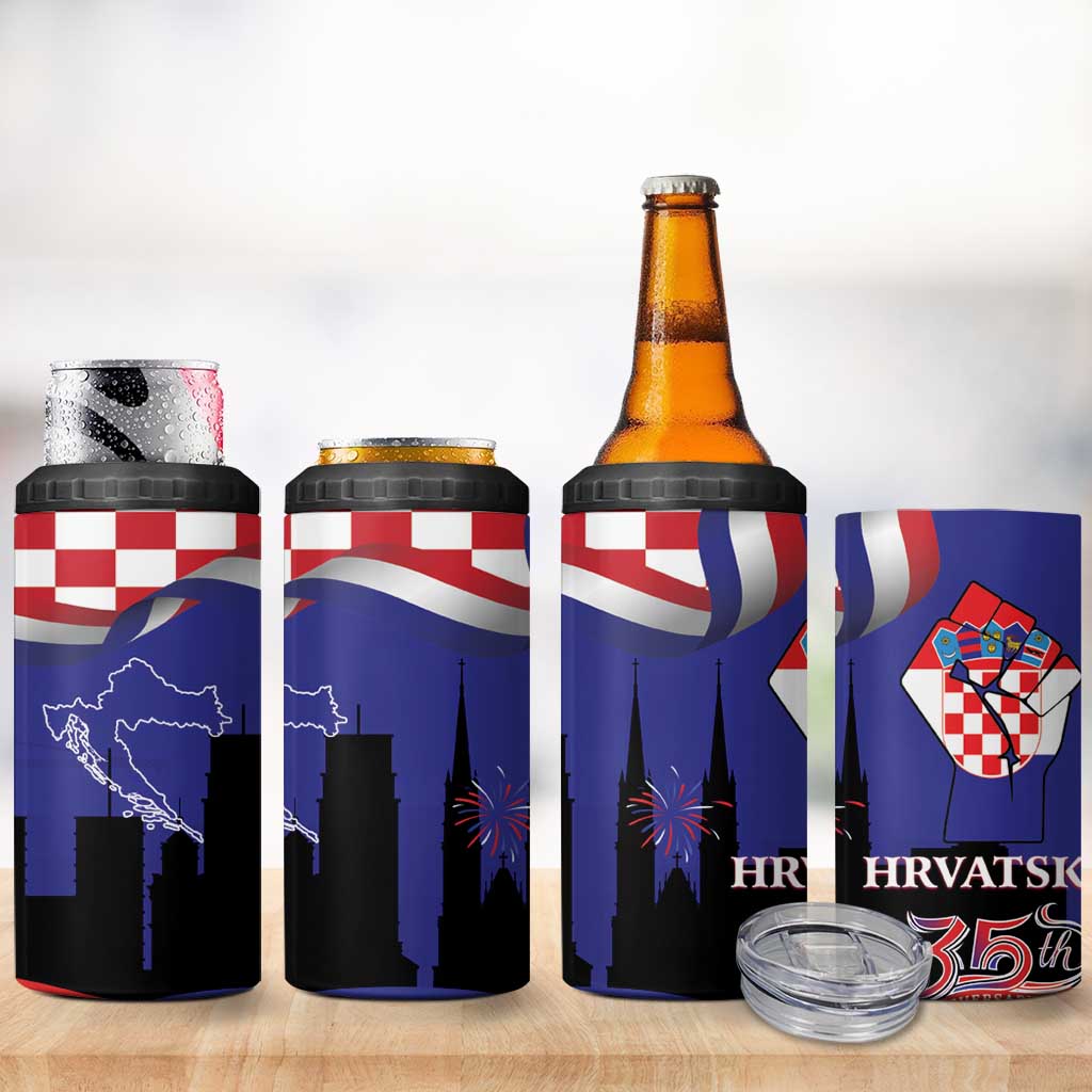 Croatia Independence Day 4 in 1 Can Cooler Tumbler Hrvatska Checkerboard 35th Anniversary
