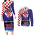 Croatia Independence Day Couples Matching Long Sleeve Bodycon Dress and Long Sleeve Button Shirt Hrvatska Checkerboard 35th Anniversary