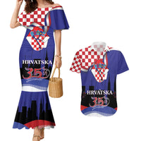 Croatia Independence Day Couples Matching Mermaid Dress and Hawaiian Shirt Hrvatska Checkerboard 35th Anniversary