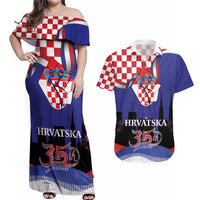 Croatia Independence Day Couples Matching Off Shoulder Maxi Dress and Hawaiian Shirt Hrvatska Checkerboard 35th Anniversary