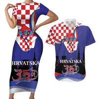 Croatia Independence Day Couples Matching Short Sleeve Bodycon Dress and Hawaiian Shirt Hrvatska Checkerboard 35th Anniversary