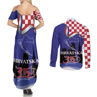Croatia Independence Day Couples Matching Summer Maxi Dress and Long Sleeve Button Shirt Hrvatska Checkerboard 35th Anniversary