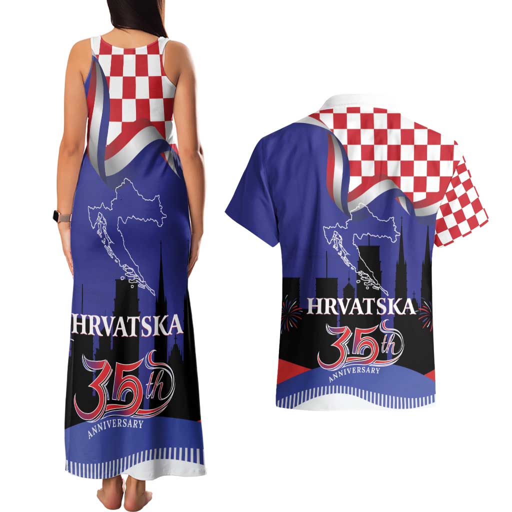Croatia Independence Day Couples Matching Tank Maxi Dress and Hawaiian Shirt Hrvatska Checkerboard 35th Anniversary