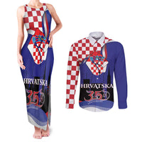 Croatia Independence Day Couples Matching Tank Maxi Dress and Long Sleeve Button Shirt Hrvatska Checkerboard 35th Anniversary