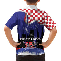 Croatia Independence Day Family Matching Long Sleeve Bodycon Dress and Hawaiian Shirt Hrvatska Checkerboard 35th Anniversary