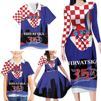 Croatia Independence Day Family Matching Long Sleeve Bodycon Dress and Hawaiian Shirt Hrvatska Checkerboard 35th Anniversary