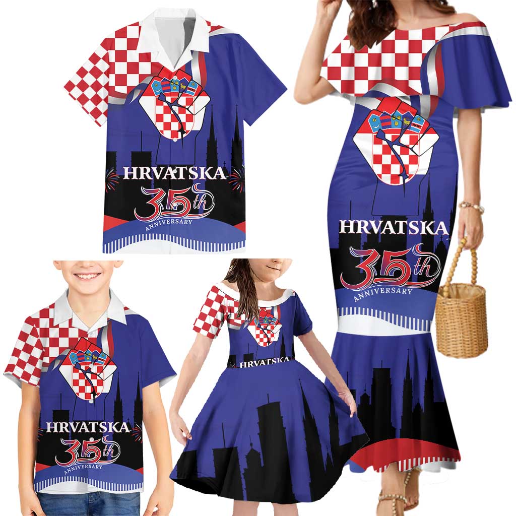Croatia Independence Day Family Matching Mermaid Dress and Hawaiian Shirt Hrvatska Checkerboard 35th Anniversary
