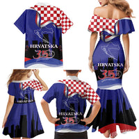 Croatia Independence Day Family Matching Mermaid Dress and Hawaiian Shirt Hrvatska Checkerboard 35th Anniversary