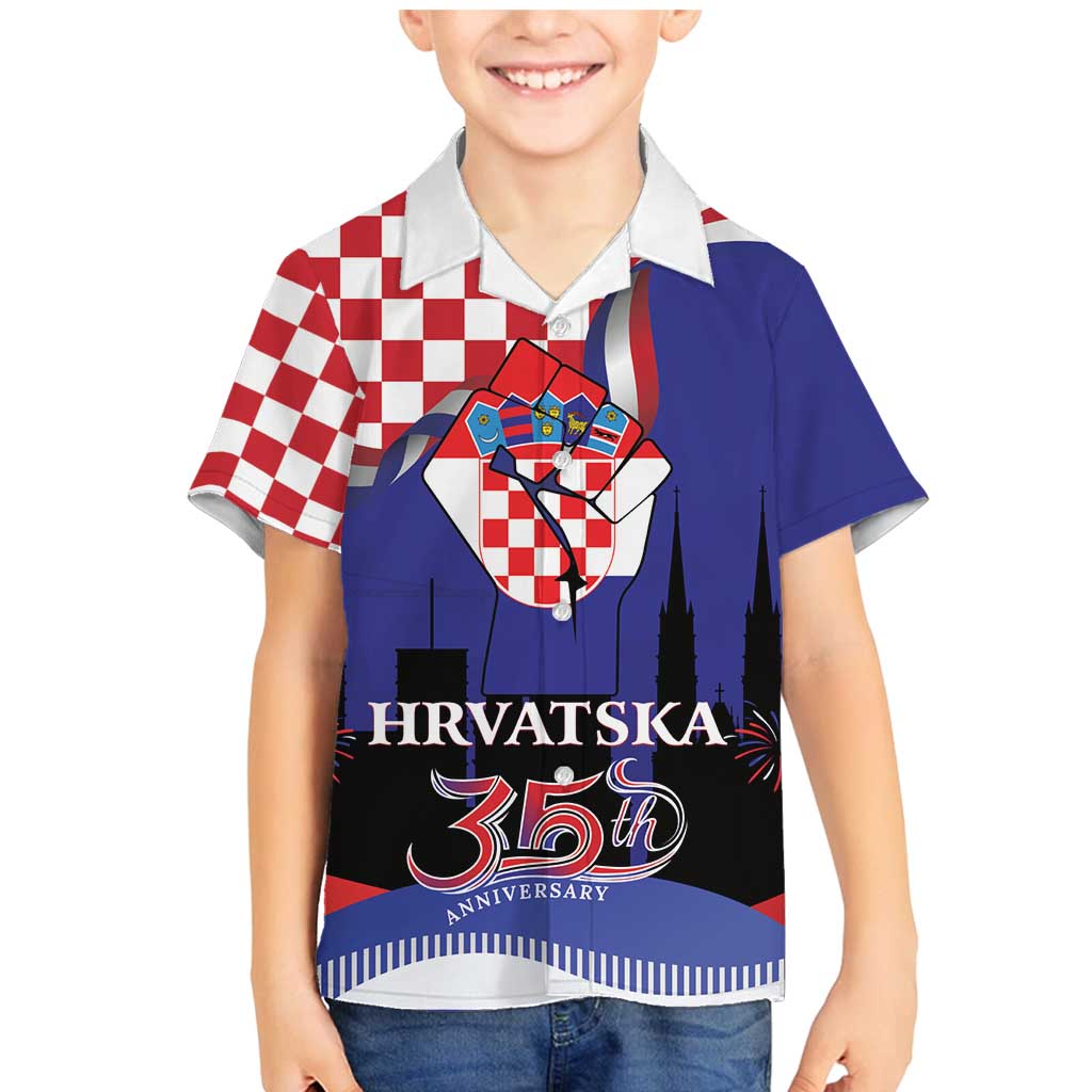 Croatia Independence Day Family Matching Mermaid Dress and Hawaiian Shirt Hrvatska Checkerboard 35th Anniversary
