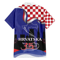 Croatia Independence Day Family Matching Off The Shoulder Long Sleeve Dress and Hawaiian Shirt Hrvatska Checkerboard 35th Anniversary