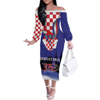 Croatia Independence Day Family Matching Off The Shoulder Long Sleeve Dress and Hawaiian Shirt Hrvatska Checkerboard 35th Anniversary