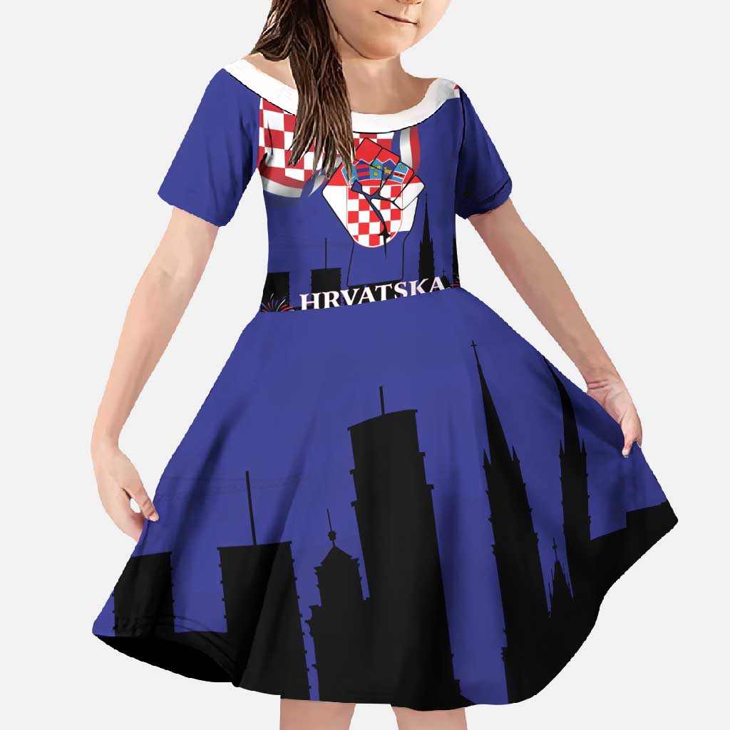 Croatia Independence Day Family Matching Off Shoulder Maxi Dress and Hawaiian Shirt Hrvatska Checkerboard 35th Anniversary