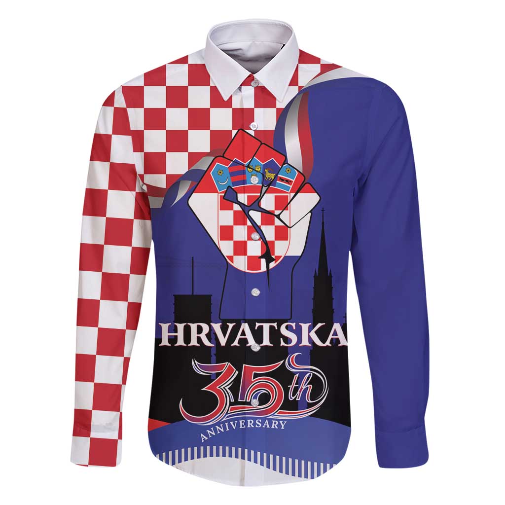 Croatia Independence Day Family Matching Off Shoulder Short Dress and Hawaiian Shirt Hrvatska Checkerboard 35th Anniversary