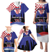 Croatia Independence Day Family Matching Puletasi and Hawaiian Shirt Hrvatska Checkerboard 35th Anniversary