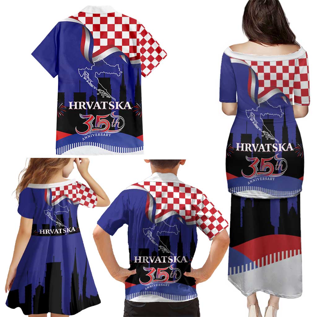 Croatia Independence Day Family Matching Puletasi and Hawaiian Shirt Hrvatska Checkerboard 35th Anniversary