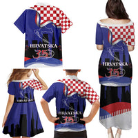 Croatia Independence Day Family Matching Puletasi and Hawaiian Shirt Hrvatska Checkerboard 35th Anniversary