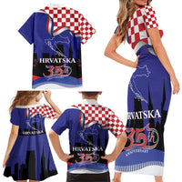 Croatia Independence Day Family Matching Short Sleeve Bodycon Dress and Hawaiian Shirt Hrvatska Checkerboard 35th Anniversary